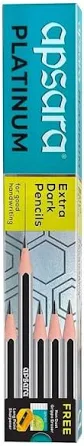 Apsara Platinum Extra Dark Pencils (Pack of 10) with extra eraser & Sharpener