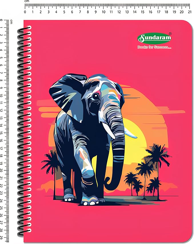 Sundaram Wiro/Spiral Foolscape Long Notebook-A/4 Size- 21x29 Cm. With Safety Lock| 400 Pages| Natural White Bright Paper| Round Edges| Attractive Embossed Titles|
