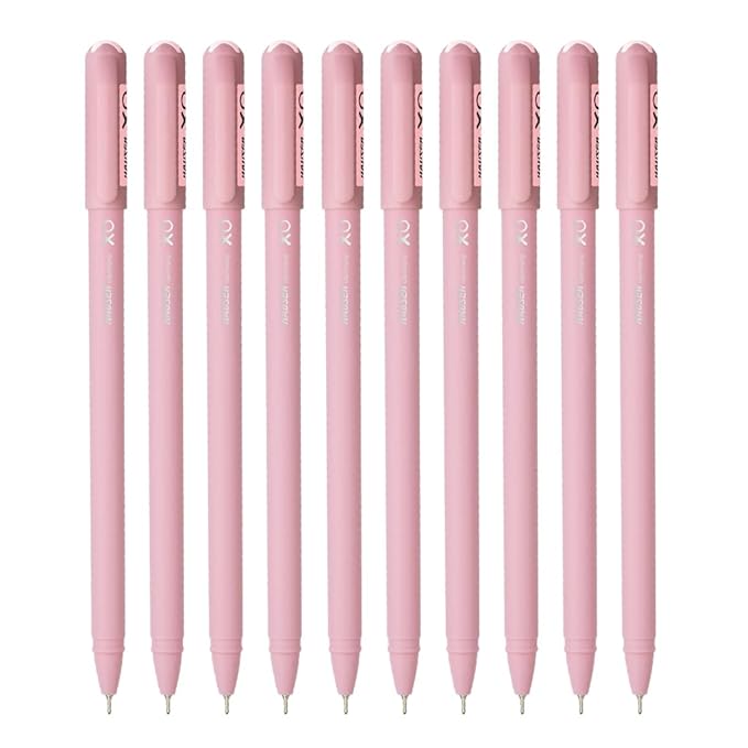 Hauser XO Girls Squad Pink Body 0.6mm Ball Pen | Minimalistic Body with Matt Finish Body | Red Ink, Pack of 10 Pens