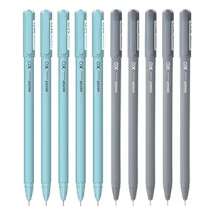 FLAIR Move Fine Tip Ball Pen | Minimalistic & Aesthetic Matt Finish Pastel Body Colors | Effortless Writing With Sleek Clip Design | Pack Of 10 XO ball pen (5 blue + 5 black)